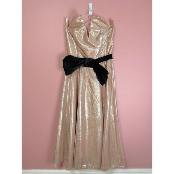 Nora Barth Made in Italy Strapless Tea Length Dress With Bow Size 42/Medium